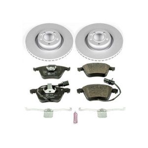 Audi A6 Brake Kit - Front - PowerStop - Euro-Stop, Genuine GEOMET Fully Coated Rotors + ECE-R90 Certified Pads + Hardware Kit - `05-`11