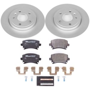 Audi A4 Brake Kit - Rear - PowerStop - Genuine Geomet Coated Rotors + ECE-R90 Brake Pads + Hardware Kit - `05-`09