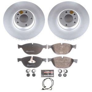 BMW 740Li Brake Kit - Front - PowerStop - Genuine GeoMet Coated Rotors + ECE-R90 Brake Pads + Hardware Kit - `11-`15
