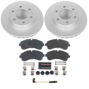 Dodge Sprinter 3500 Brake Kit - Front - PowerStop - Genuine Geomet Coated Rotors + ECE-R90 Brake Pads + Hardware Kit - `07-`09