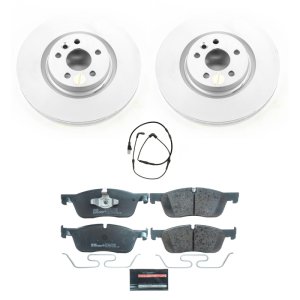 Land Rover Discovery Sport Brake Pads + Rotors - Front - PowerStop - Euro-Stop: GEOMET 360 Coated Rotors + ECE-R90 Pads with Hardware & Wear Sensors - `15-`19