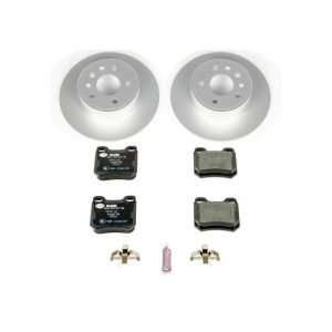 Saab 9-3 Brake Kit - Rear - PowerStop - Genuine Geomet Coated Rotors + ECE-R90 Brake Pads + Hardware Kit - `99-`03