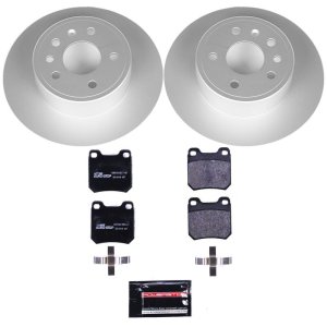 Saab 9-3 Brake Kit - Rear - PowerStop - Genuine Geomet Coated Rotors + ECE-R90 Brake Pads + Hardware Kit - `99-`03