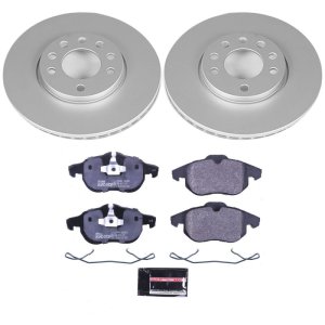 Saab 9-3 Brake Kit - Front - PowerStop - Genuine Geomet Coated Rotors + ECE-R90 Certified Pads - `03-`11