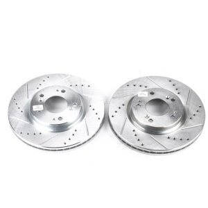 Mitsubishi Eclipse Brake Rotor (2) - Front - PowerStop - Drilled & Slotted Evolution Rotors - Silver - `06-`12