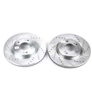 Mitsubishi Galant Brake Rotor (2) - Front - PowerStop - Drilled & Slotted Evolution Rotors - Silver - `04-`09 Mitsubishi Galant Brake Rotor (2) - Front - PowerStop - Drilled & Slotted Evolution Rotors - Silver - `04-`09