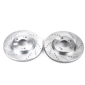 Mitsubishi Galant Brake Rotor (2) - Front - PowerStop - Drilled & Slotted Evolution Rotors - Silver - `04-`09 Mitsubishi Galant Brake Rotor (2) - Front - PowerStop - Drilled & Slotted Evolution Rotors - Silver - `04-`09