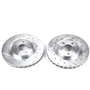 Infiniti G35 Brake Rotor (2) - Front - PowerStop - Evolution Drilled & Slotted Zinc Plated - Silver - `03-`04