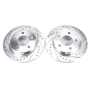 Mazda 3 Brake Rotors (2) - Rear - PowerStop - Evolution Drilled & Slotted - Silver - `04-`13
