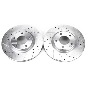 Mazda 3 Brake Rotors (2) - Front - PowerStop - Evolution Drilled & Slotted - Silver - `04-`13