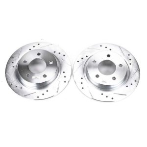 Mazda 3 Brake Rotors (2) - Rear - PowerStop - Evolution Drilled & Slotted - Silver - `04-`13