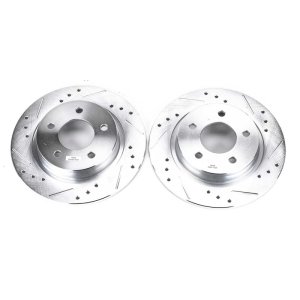 Mazda 3 Brake Rotors (2) - Rear - PowerStop - Evolution Drilled & Slotted - Silver - `04-`13
