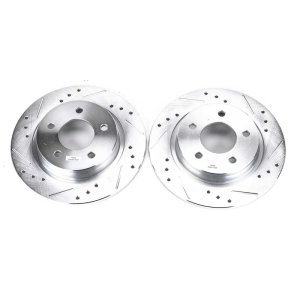 Mazda 3 Brake Rotors (2) - Rear - PowerStop - Evolution Drilled & Slotted - Silver - `04-`13