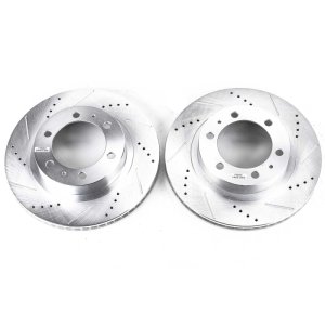 Toyota FJ Cruiser Brake Rotors (2) - Front - PowerStop - Evolution Drilled & Slotted - Silver - `07-`14