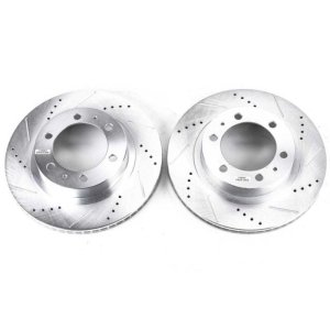 Toyota FJ Cruiser Brake Rotors (2) - Front - PowerStop - Evolution Drilled & Slotted - Silver - `07-`14