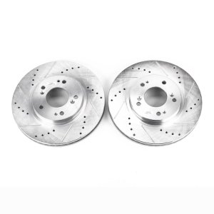 Mitsubishi Endeavor Brake Rotor (2) - Front - PowerStop - Evolution Drilled & Slotted - Silver - `04-`08