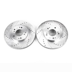 Mitsubishi Endeavor Brake Rotor (2) - Front - PowerStop - Evolution Drilled & Slotted - Silver - `04-`08