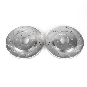 Nissan Frontier Brake Rotors (2) - Front - PowerStop - Evolution Drilled & Slotted - Silver - `05-`19