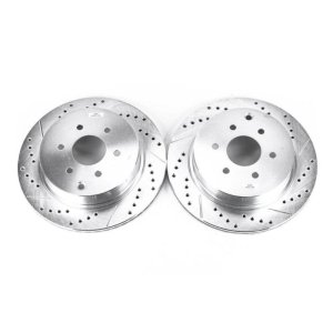 Nissan Pathfinder Brake Rotors (2) - Rear - PowerStop - Evolution Drilled & Slotted Zinc Plated - Silver - `05-`12
