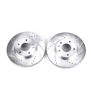 Infiniti M45 Brake Rotors (2) - Front - PowerStop - Evolution Drilled & Slotted Rotors - Silver - `03-`04