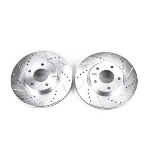 Infiniti M45 Brake Rotors (2) - Front - PowerStop - Evolution Drilled & Slotted Rotors - Silver - `03-`04