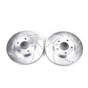Infiniti M45 Brake Rotors (2) - Front - PowerStop - Evolution Drilled & Slotted Rotors - Silver - `03-`04