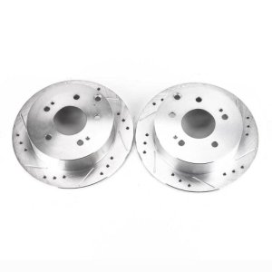 Mitsubishi Eclipse Brake Rotor (2) - Rear - PowerStop - Evolution Drilled & Slotted - Silver - `06-`12