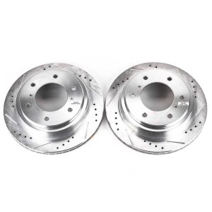 Mitsubishi Montero Brake Rotor (2) - Rear - PowerStop - Evolution Drilled & Slotted - Silver - `00-`06