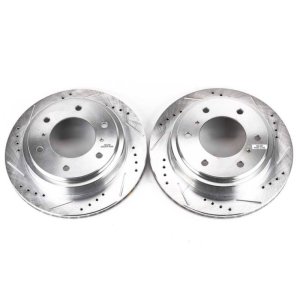 Mitsubishi Montero Brake Rotor (2) - Rear - PowerStop - Evolution Drilled & Slotted - Silver - `00-`06