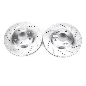 Hyundai Elantra Brake Rotors (2) - Front - PowerStop - Evolution Drilled & Slotted - Silver - `09-`12
