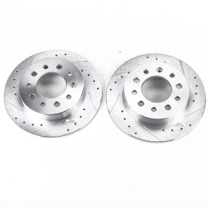 Hyundai Tiburon Brake Rotors (2) - Rear - PowerStop - Evolution Drilled & Slotted - Silver - `03-`08