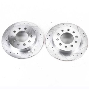 Hyundai Tiburon Brake Rotors (2) - Rear - PowerStop - Evolution Drilled & Slotted - Silver - `03-`08