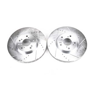 Acura TL Brake Rotors (2) - Front - PowerStop - Evolution Drilled & Slotted - Silver - `04-`08