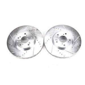 Acura TL Brake Rotors (2) - Front - PowerStop - Evolution Drilled & Slotted - Silver - `04-`08