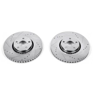 Lexus GS350 Brake Rotors (2) - Front - PowerStop - Evolution Drilled & Slotted - Silver - `07-`11