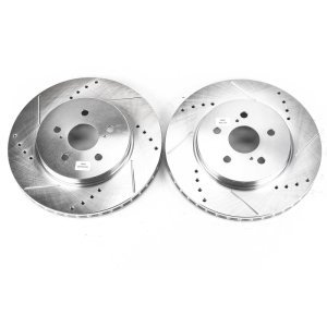 Lexus RX330 Brake Rotors (2) - Front - PowerStop - Evolution Drilled & Slotted - Silver - `04-`06