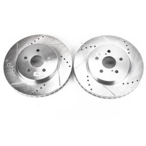 Lexus RX330 Brake Rotors (2) - Front - PowerStop - Evolution Drilled & Slotted - Silver - `04-`06