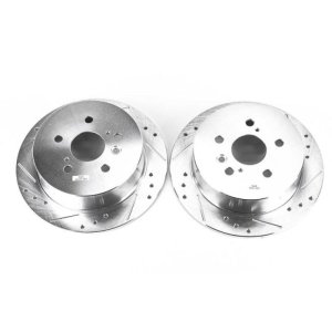 Lexus RX330 Brake Rotors (2) - Rear - PowerStop - Evolution Drilled & Slotted - Silver - `04-`06