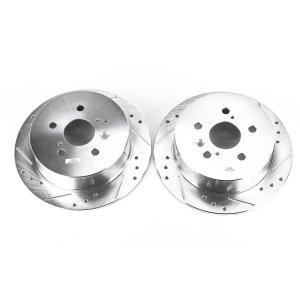 Lexus RX330 Brake Rotors (2) - Rear - PowerStop - Evolution Drilled & Slotted - Silver - `04-`06