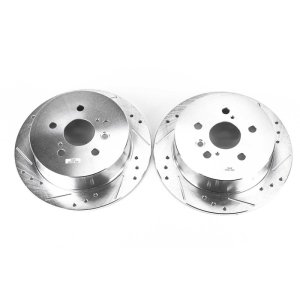 Lexus RX330 Brake Rotors (2) - Rear - PowerStop - Evolution Drilled & Slotted - Silver - `04-`06