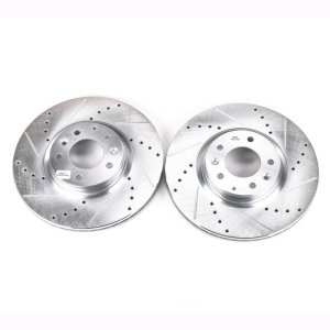 Mazda 6 Brake Rotors (2) - Front - PowerStop - Evolution Drilled & Slotted - Silver - `06-`07