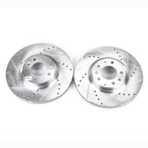 Mazda 6 Brake Rotors (2) - Front - PowerStop - Evolution Drilled & Slotted - Silver - `06-`07