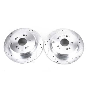Acura RDX Brake Rotors (2) - Rear - PowerStop - Evolution Drilled & Slotted - Silver Zinc Plated - `07-`18