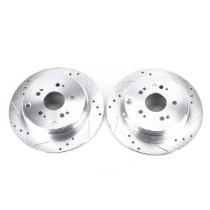 Acura RDX Brake Rotors (2) - Rear - PowerStop - Evolution Drilled & Slotted - Silver Zinc Plated - `07-`18
