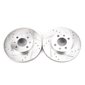 Hyundai Accent Brake Rotors (2) - Front - PowerStop - Evolution Drilled & Slotted - Silver - `06-`11