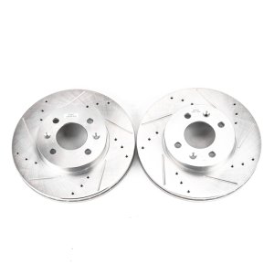 Hyundai Accent Brake Rotors (2) - Front - PowerStop - Evolution Drilled & Slotted - Silver - `06-`11