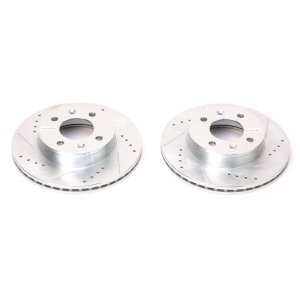 Hyundai Accent Brake Rotors (2) - Front - PowerStop - Evolution Drilled & Slotted - Silver - `03-`05