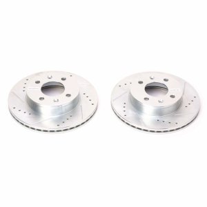 Hyundai Accent Brake Rotors (2) - Front - PowerStop - Evolution Drilled & Slotted - Silver - `03-`05