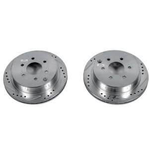 Nissan Frontier Brake Rotors (2) - Rear - PowerStop - Evolution Drilled & Slotted - Silver - `05-`19