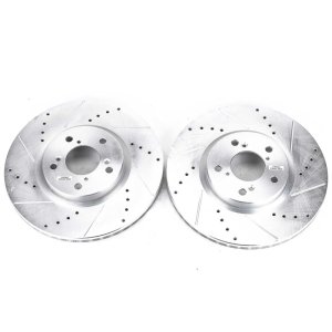 Acura MDX Brake Rotors (2) - Front - PowerStop - Evolution Drilled & Slotted Rotors - Silver - `07-`13